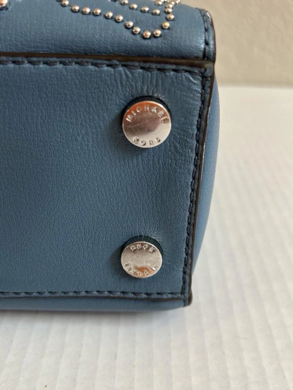 Michael Kors Ellis Small Convertible Leather Shoulder Bag - Denim Blue - Picture 9 of 10